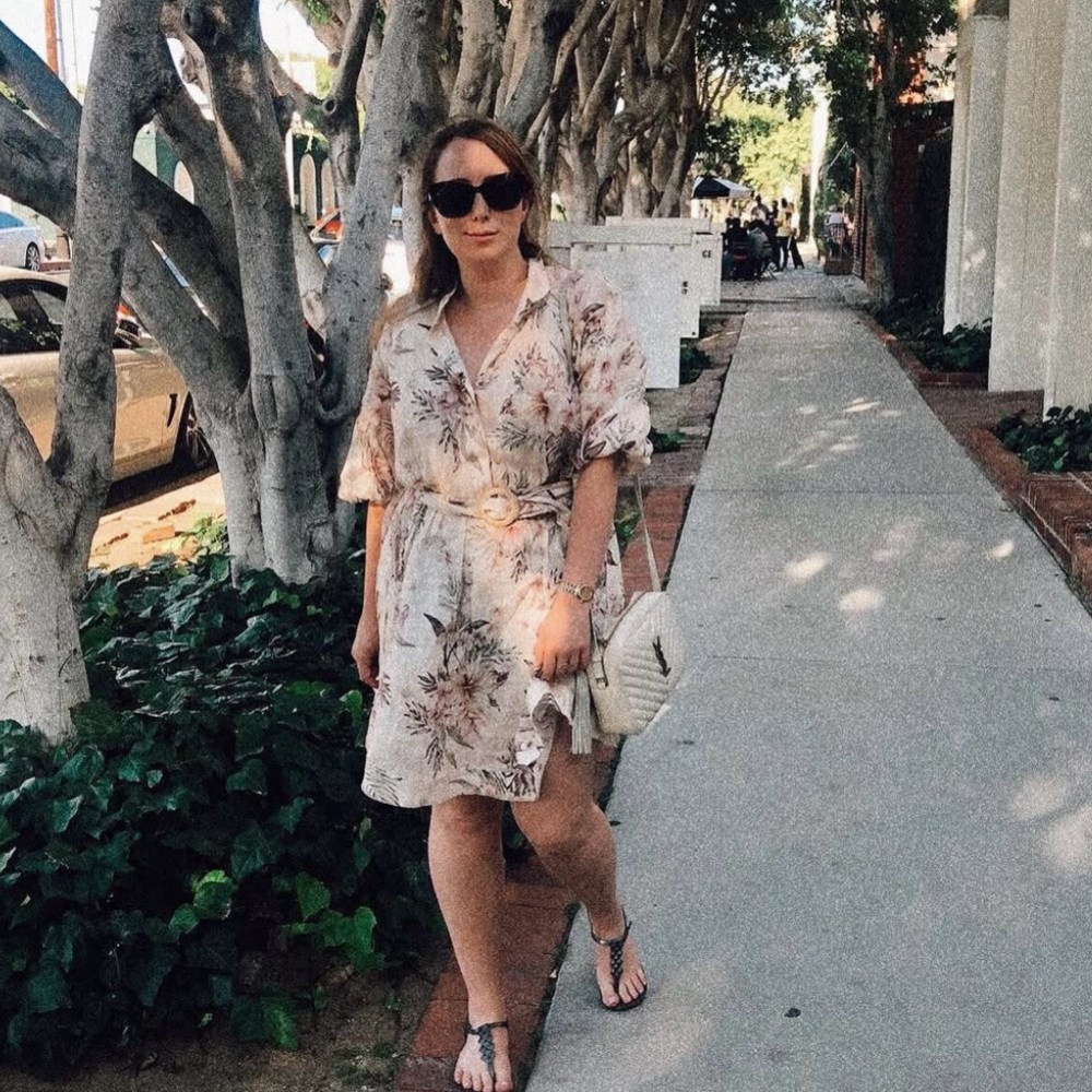 Zimmermann Linen Floral Print Dress with Belt